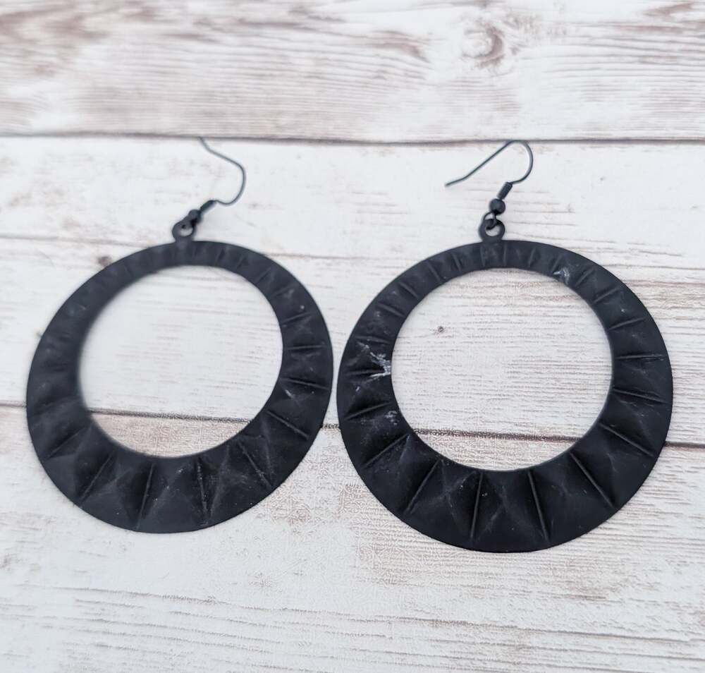 Extra Large Black Dangle Earrings 2.5" - Fair Condition